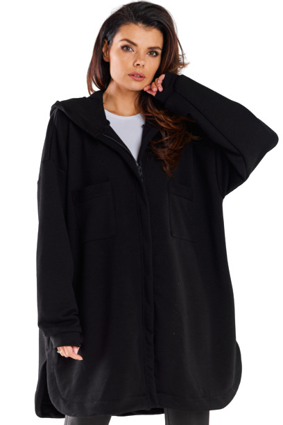 Bluza damska oversize z kapturem rozpinana bawełniana czarna